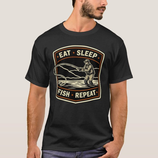 T-shirt Retro fly fishing design eat sleep fish repeat (Devant)