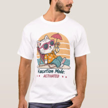 Retro Funny Chat Mode de vacances Activé Plage T-S