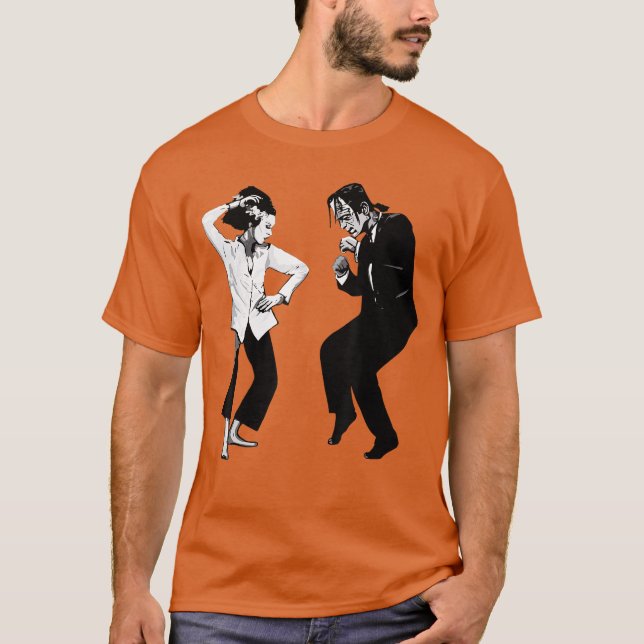 T-shirt Retro Funny Frankenstein Monster and Bride Dancing (Devant)
