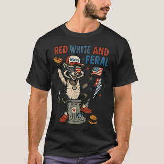 T-shirt Retro Funny Merica Raccoon 4th Of July Red White A