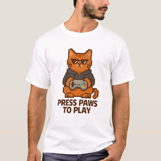 T-shirt Retro Gamer Cat - Appuyez sur les pattes pour joue