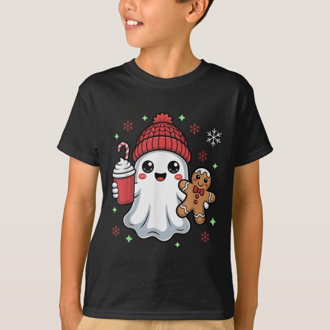 T-shirt Retro Ghost Beanie Christmas Holiday Xmas Coffee G (Devant)