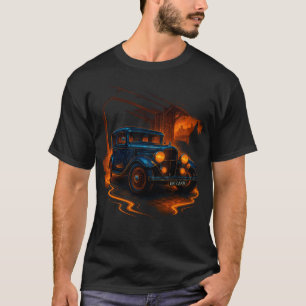 T-shirt "Retro Glow Ride – Voiture Bleue Vintage dans la V