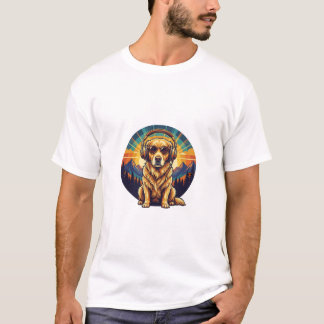T-Shirt Rétro Golden Retriever Coucher de Soleil