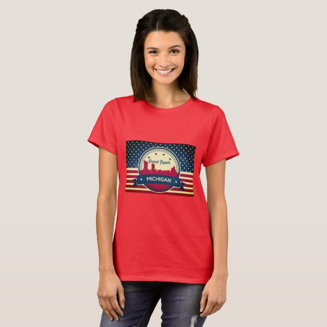 T-shirt Retro Grand Rapids Michigan Skyline (Devant entier)