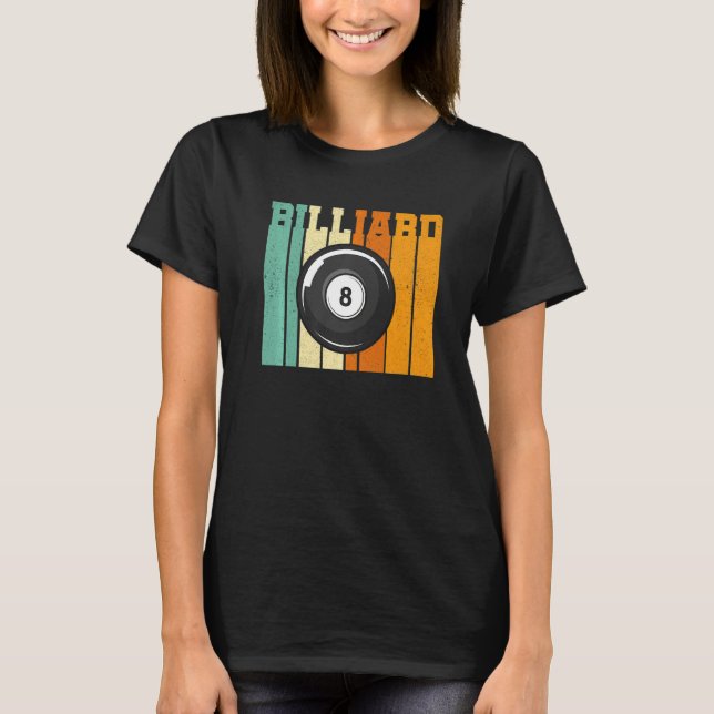 T-shirt Retro Graphic Pool Billard Snooker Billard Cue 8 B (Devant)