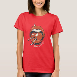 T-Shirt Rétro Graphique Lèvres Rouges Cerise