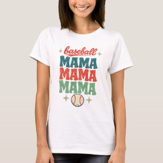 T-shirt Retro Groovy 70s Baseball Mama Stacked Text