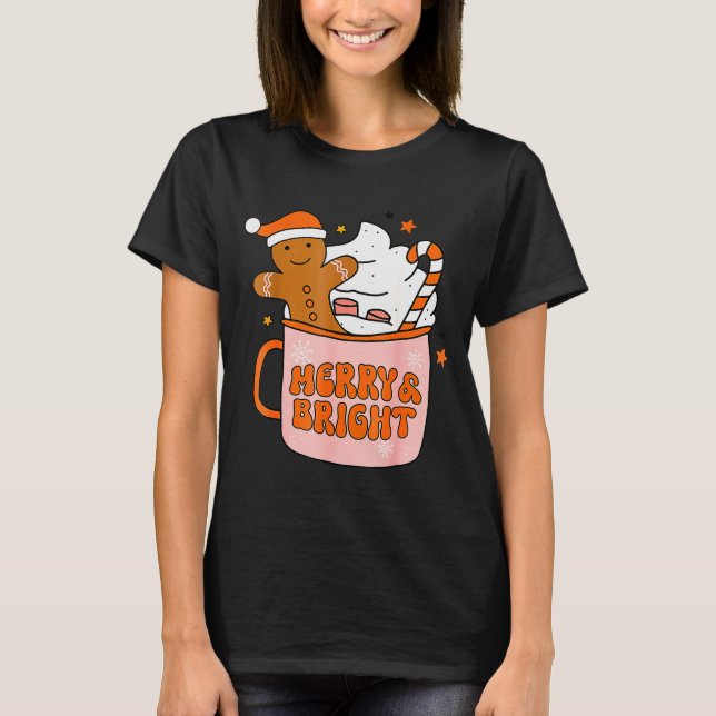 T-shirt Retro Groovy Merry And Bright Gingerbread Christma (Devant)