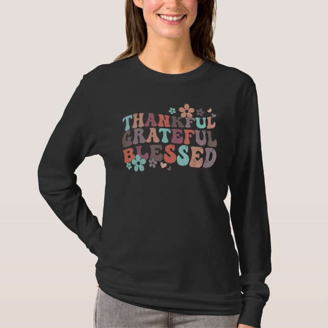 T-shirt Retro Groovy Thankful Grateful Blessed Fall Thanks (Devant)