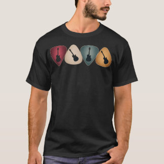 T-shirt Retro Guitar Picks Silhouette Rock Music Player
