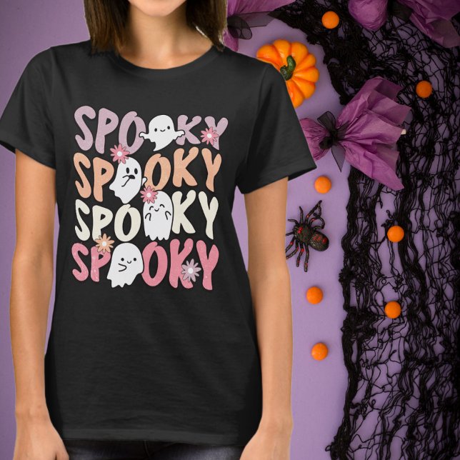 T-shirt Retro Halloween Cute Ghosts et Fleurs Éffrayant (Créateur téléchargé)