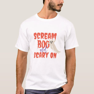 T-shirt Rétro Halloween Étiquette Texte Dire Boo Et Effray