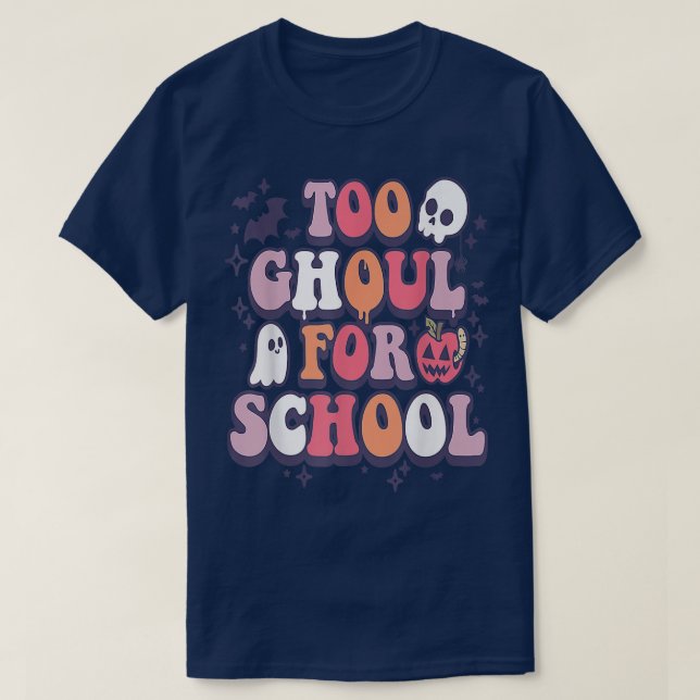 T-shirt Retro Halloween Teacher Ghouls Groovy School Trick (Design devant)