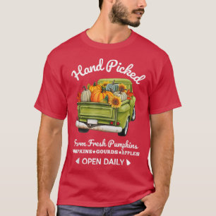 T-shirt Retro Hand Picted Citrouille Truck Automne