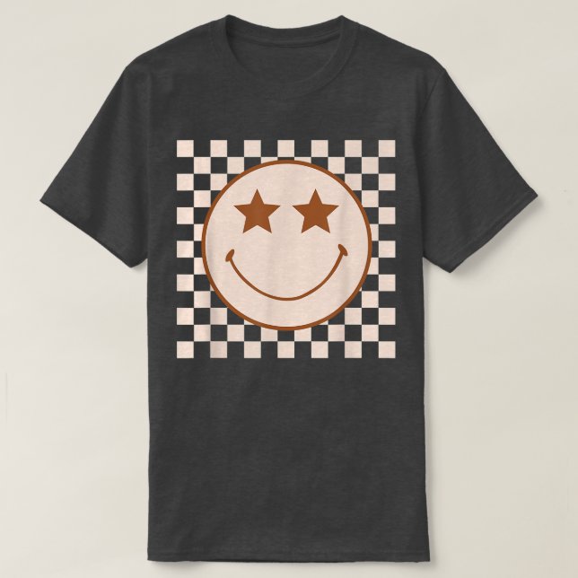 T-shirt Retro Happy Face Checkered Pattern  Smile Face Tre (Design devant)