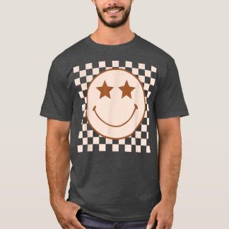 T-shirt Retro Happy Face Checkered Pattern  Smile Face Tre