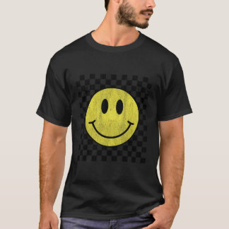 T-shirt Rétro Happy Face Chemise À damiers Motif Smile Fac