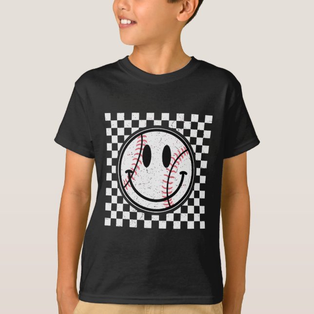 T-shirt Retro Happy Face Jeu Jour de Baseball Motif Smile  (Devant)