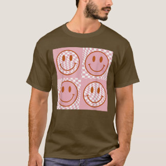 T-shirt Retro Happy Face s Smile Face À damiers Motif Tr