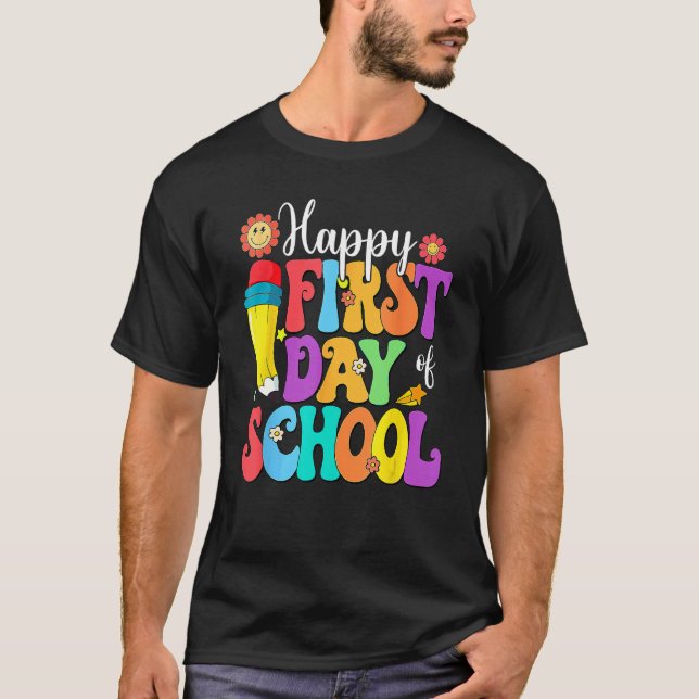 T-shirt Retro Happy First Day Of School Teacher Back To Sc (Devant)