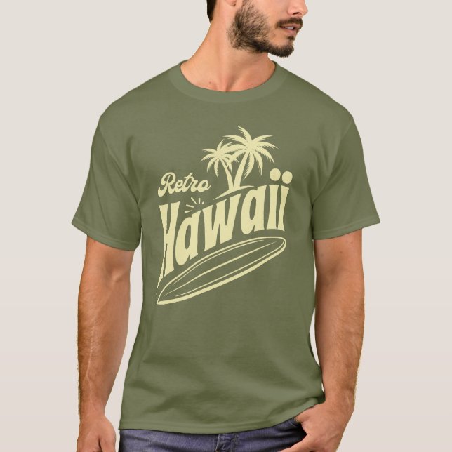 T-shirt Retro Hawaii Vibes with Palm Trees and Surfboard  (Devant)