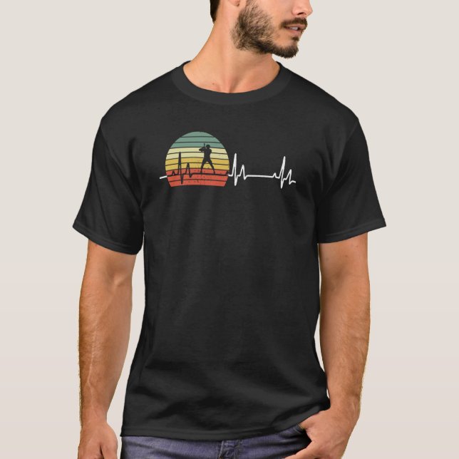 T-shirt Retro Heartbeat Baseball Baseball Player Love Base (Devant)