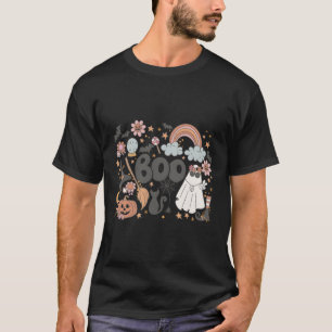T-shirt Retro Hey Boo Floral Ghost Witch Citrouille Hallow