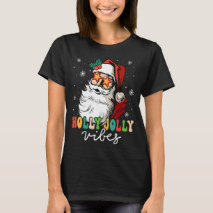 T-shirt Retro Holly Xmas Jolly Vibes Santa Claus Merry Chr