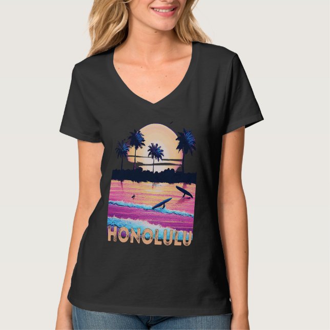 T-shirt Retro Honolulu Hawaii Souvenir Surf (Devant)