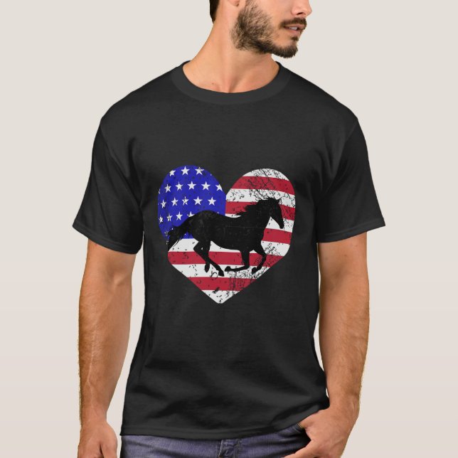 T-shirt Retro Horse American Flag Heart 4 juillet Usa Pa (Devant)