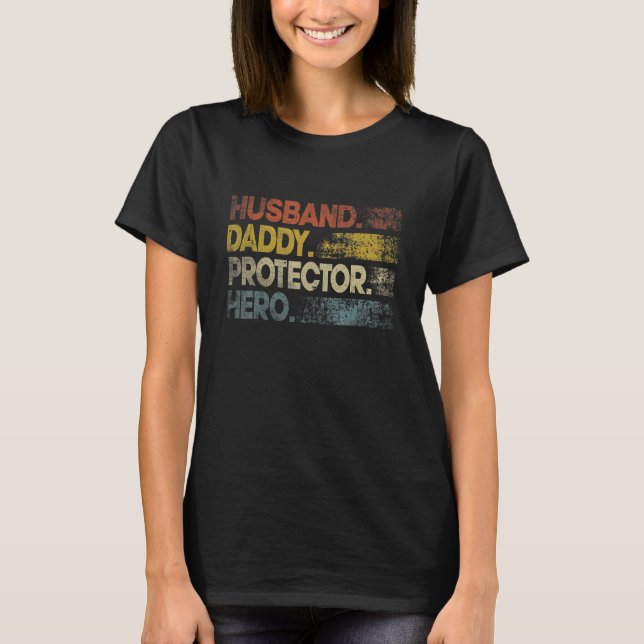T-shirt retro husband daddy protector hero fathers day for (Devant)