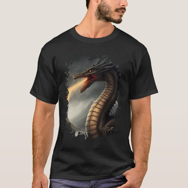 T-shirt Rétro-imprimer Loch Ness Monster the Fire Brething (Devant)
