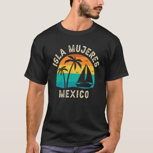 T-shirt Retro Isla Mujeres Mexique Coucher de soleil Famil (Devant)