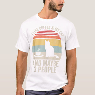 T-shirt Rétro J'Aime Café Mon Chat Et Peut-Être 3 Peop