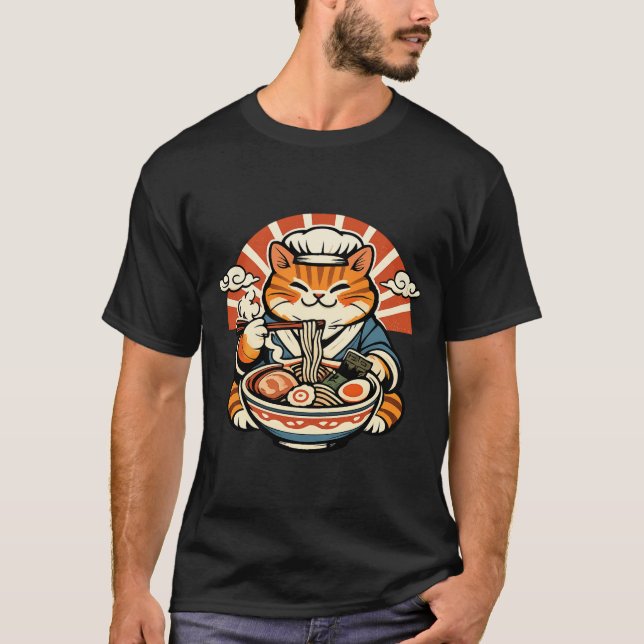 T-shirt Retro Japanese Cat Ramen Shirt (Devant)