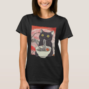 T-shirt Retro Japonais Chat Manger Ramen nouilles amusante