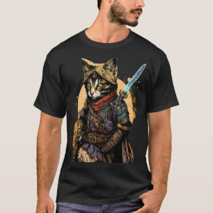 T-shirt Rétro Japonais Samurai Chat Bushido Warrior épée V