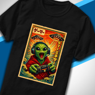 T-shirt Rétro Japonais Vintage OVNI Alien Drôle Gamer