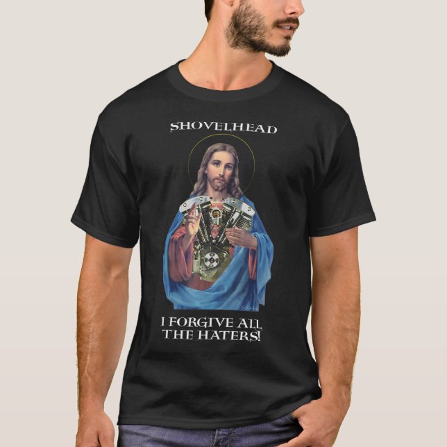 T-shirt Retro Jesus Shovelhead Je pardonne à tous les hain (Devant)