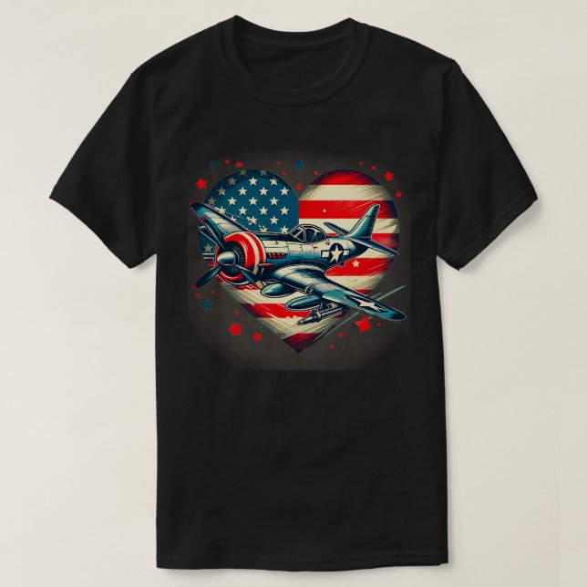 T-shirt Retro juillet 4th Fighter Jet Avion Drapeau améric (Design devant)