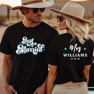 T-shirt Rétro Juste Mariés Monsieur et Madame Bleu Noir & 