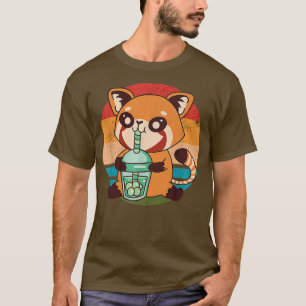 T-shirt Retro Kawaii Red Panda Boba Bubble Tea Japonais An