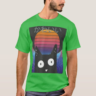 T-shirt Rétro Kitten Neko Synthwave Japon 80s Manga Haraju