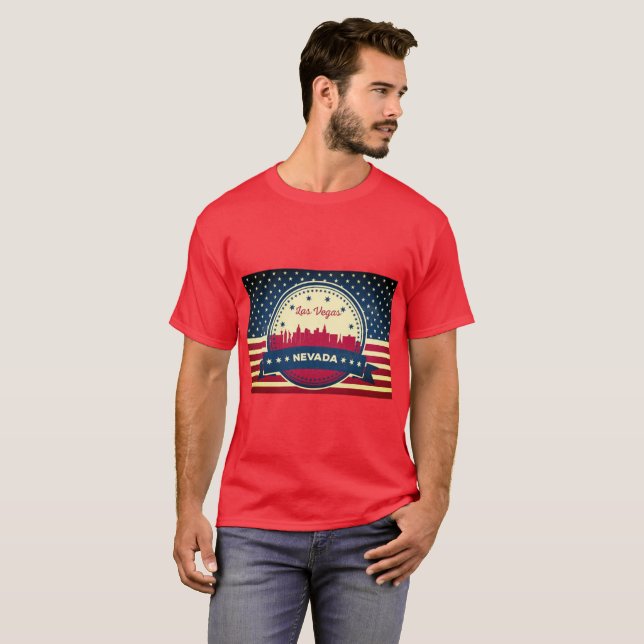 T-shirt Rétro Las Vegas Nevada Skyline (Devant entier)