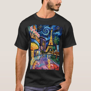 T-shirt Retro Las Vegas Van Gogh Style Casino Nuit Ville