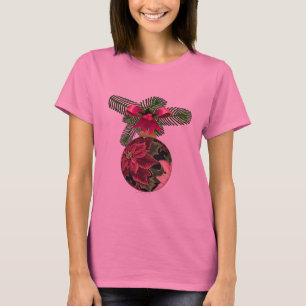 T-shirt Retro les années 50 Poinsettia Ornement Bourgogne