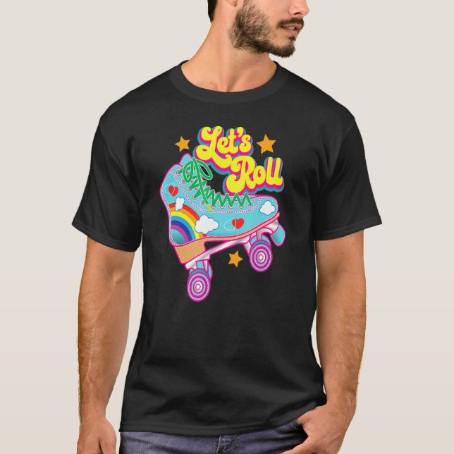T-shirt Retro Let’s Roll Rollerskating Cute Roller Skater (Devant)