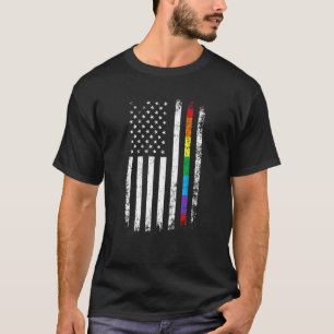 T-shirt Retro LGBT American Flag Rainbow Lesbian Gay pride
