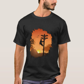 T-shirt Retro Lineman coucher de soleil père hommes câble 